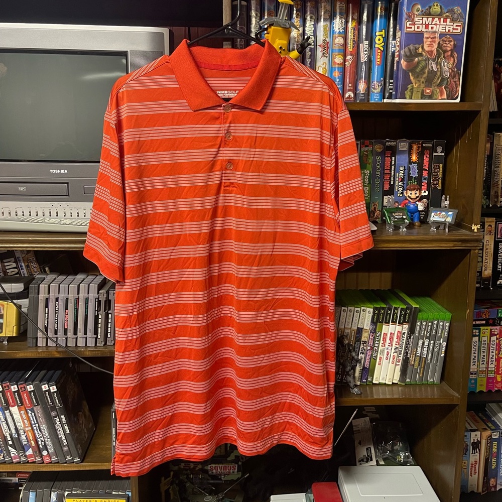 Men’s Nike golf stripe polo shirt orange size Xl tour performance